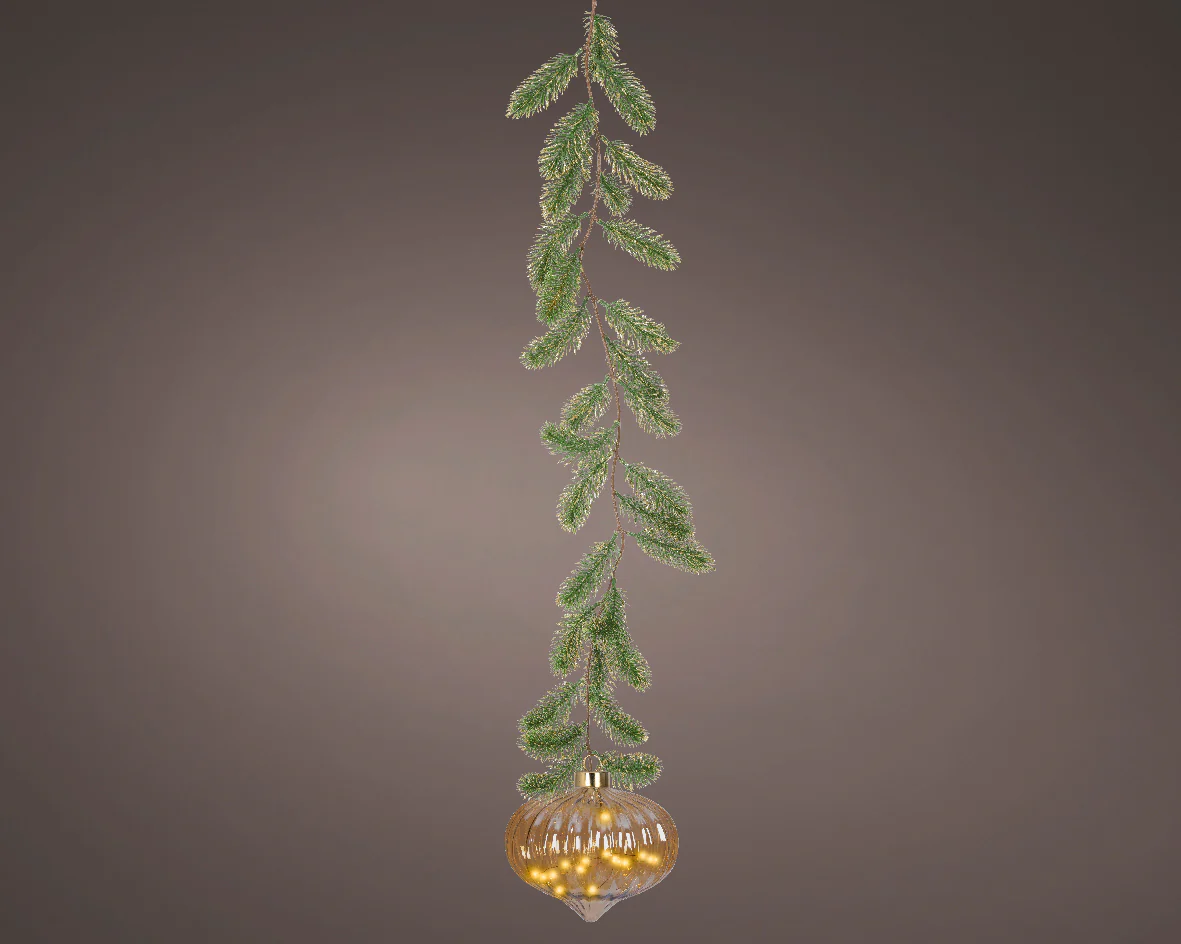 Micro LED Classic Warm Amber Glass Onion with Garland Hanger - 20cm 15 LEDs