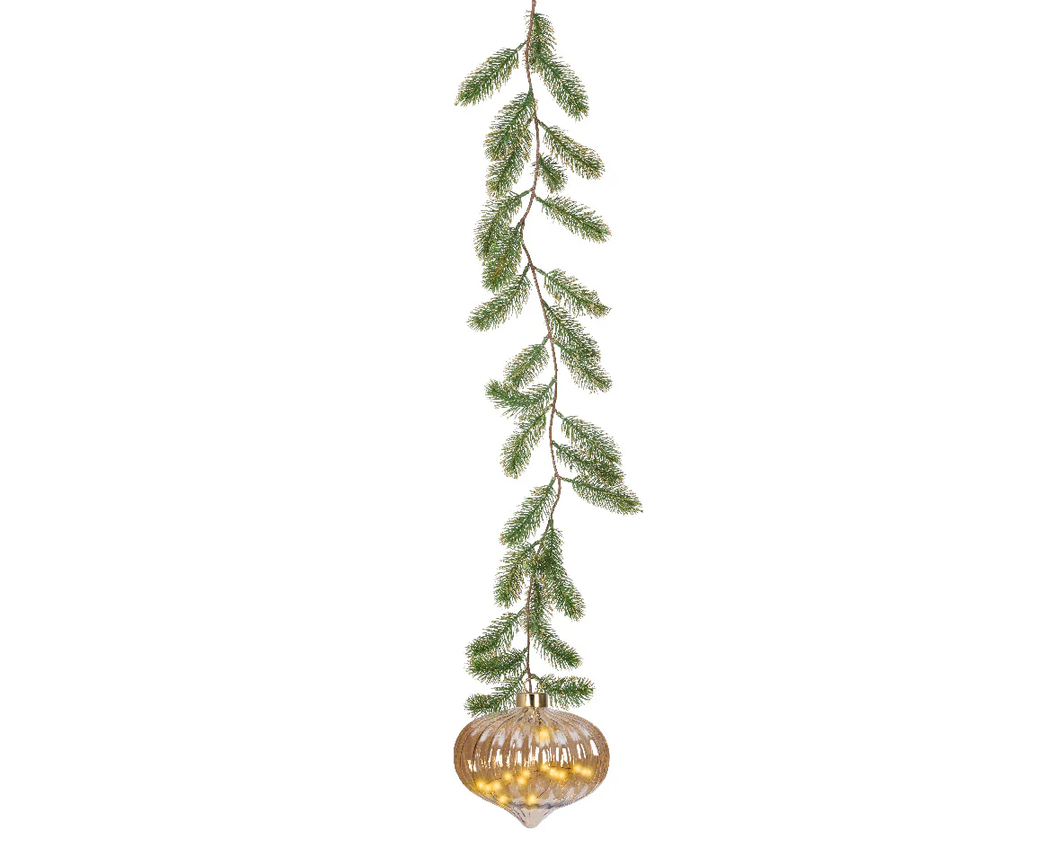 Micro LED Classic Warm Amber Glass Onion with Garland Hanger - 20cm 15 LEDs - Image 2