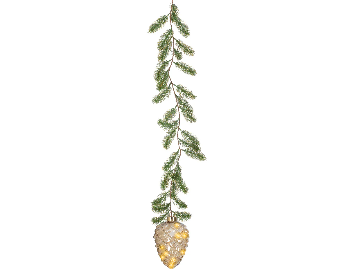 Micro LED Classic Warm Amber Glass Pinecone with Garland Hanger - 15cm 15 LEDs - Image 2