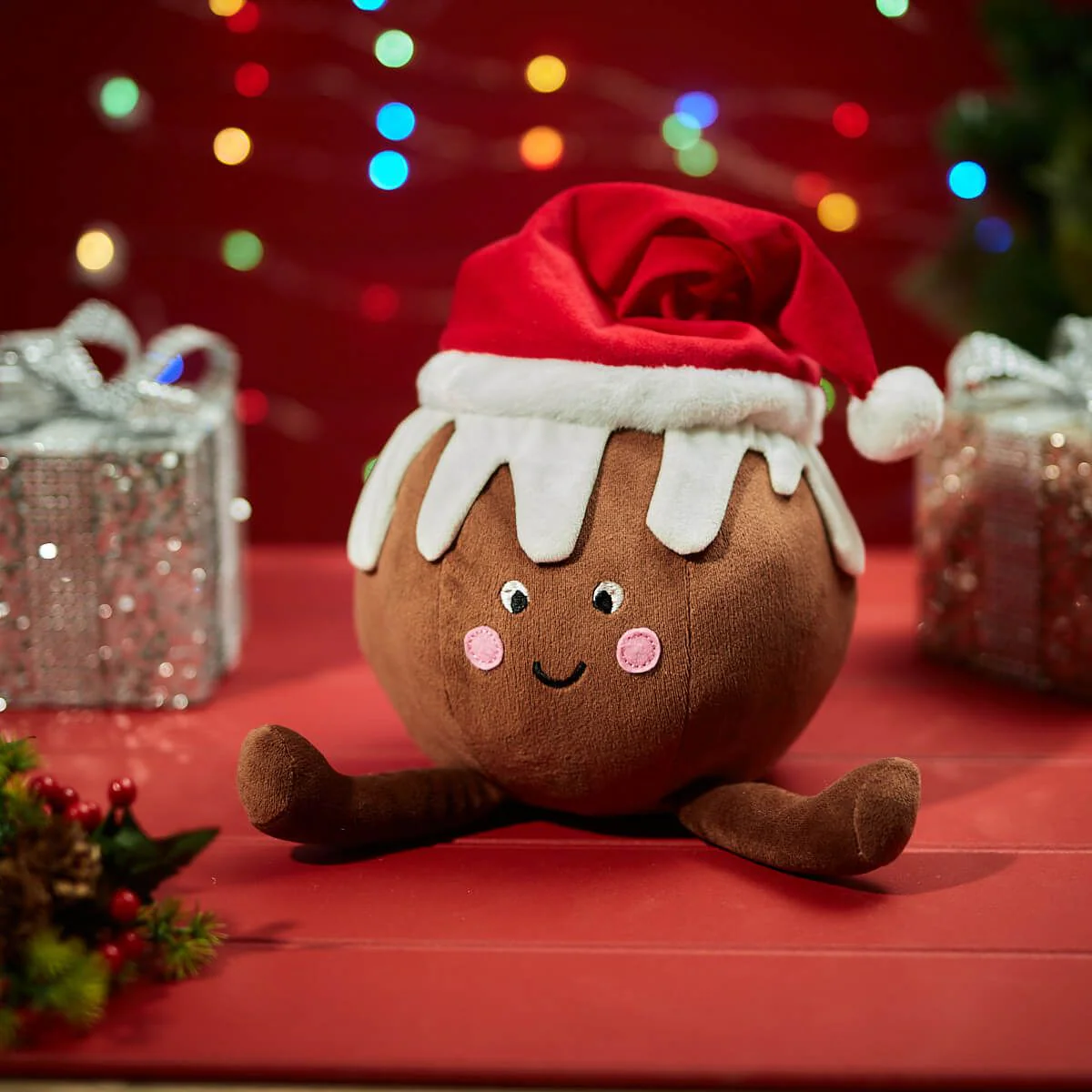 Christmas Pudding Doorstop With Santa Hat