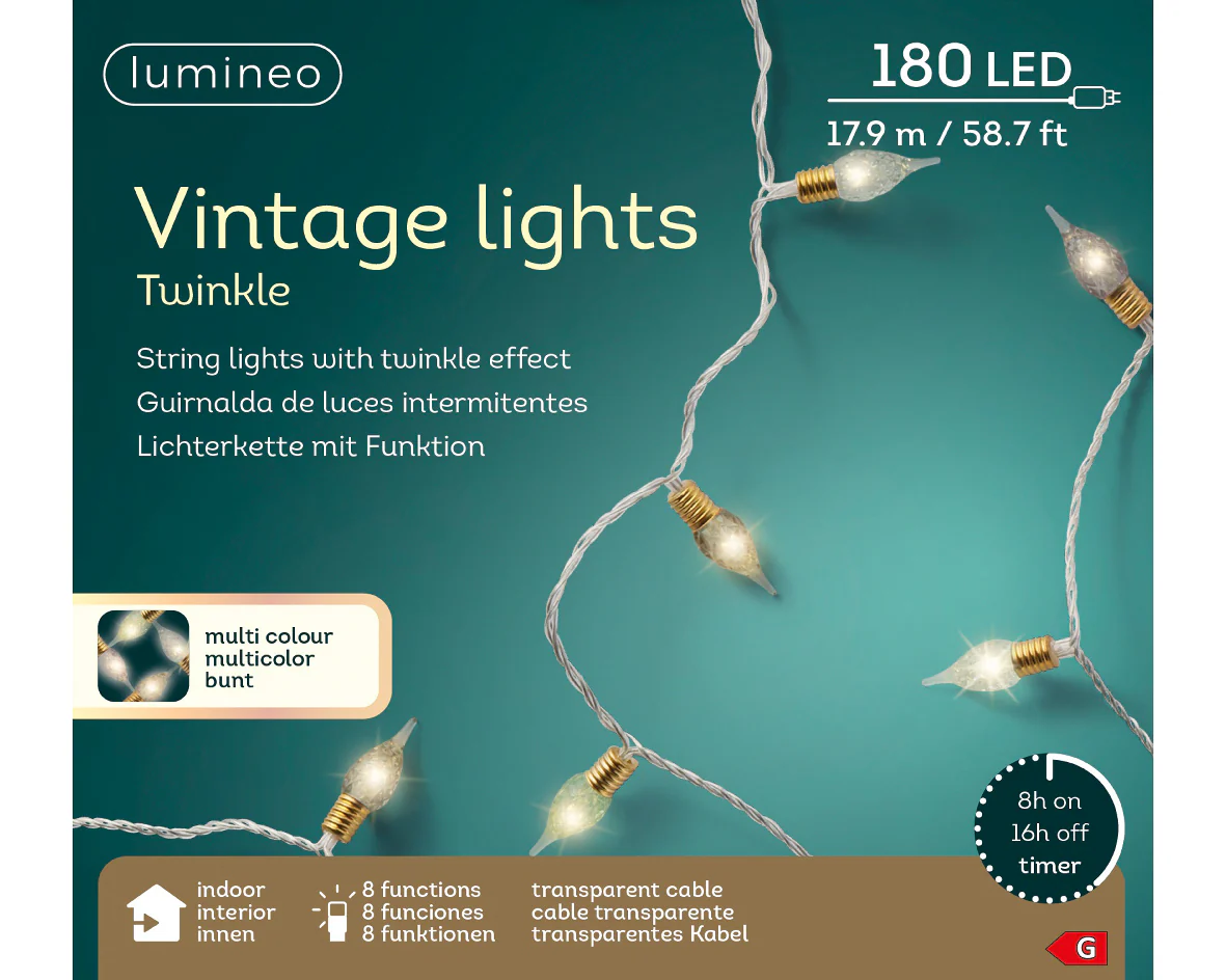 Lumineo Multicoloured LED Twinkle Vintage Lights with Transparent Cable - 17.9m 180 LEDs - Image 4