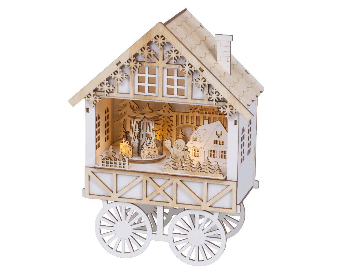 Natural Wood Warm White Light Up Christmas Market Cart - Image 2