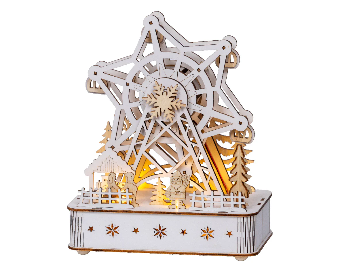 Natural Wood Warm White Light Up Star Ferris Wheel - Image 2