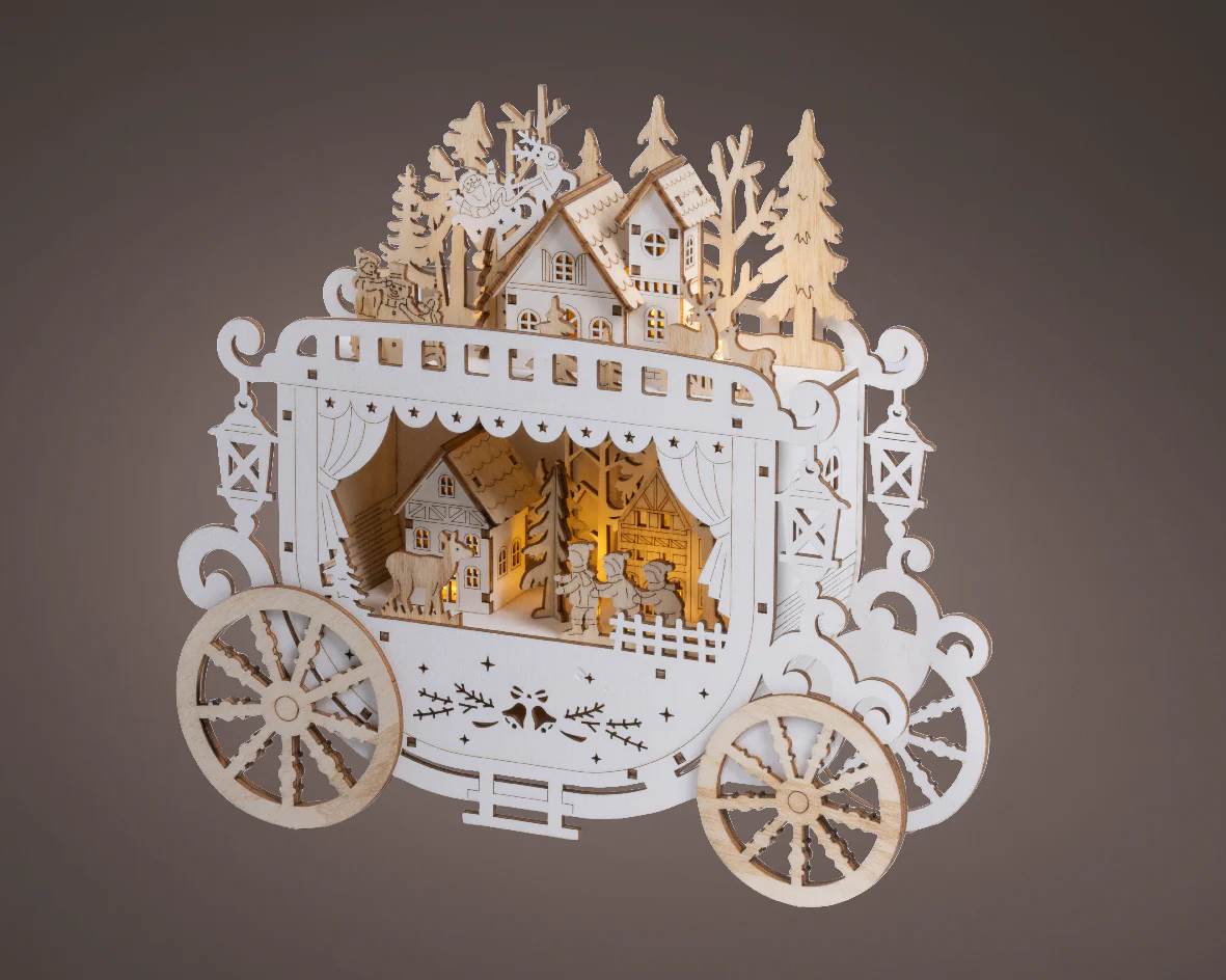 Natural Wood Warm White Light Up Scenery Carriage