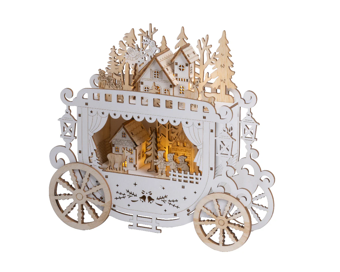 Natural Wood Warm White Light Up Scenery Carriage - Image 2
