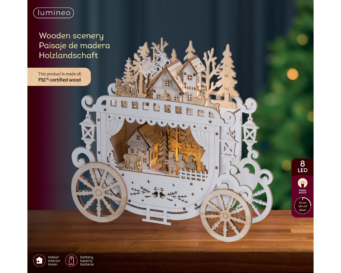 Natural Wood Warm White Light Up Scenery Carriage - Image 3