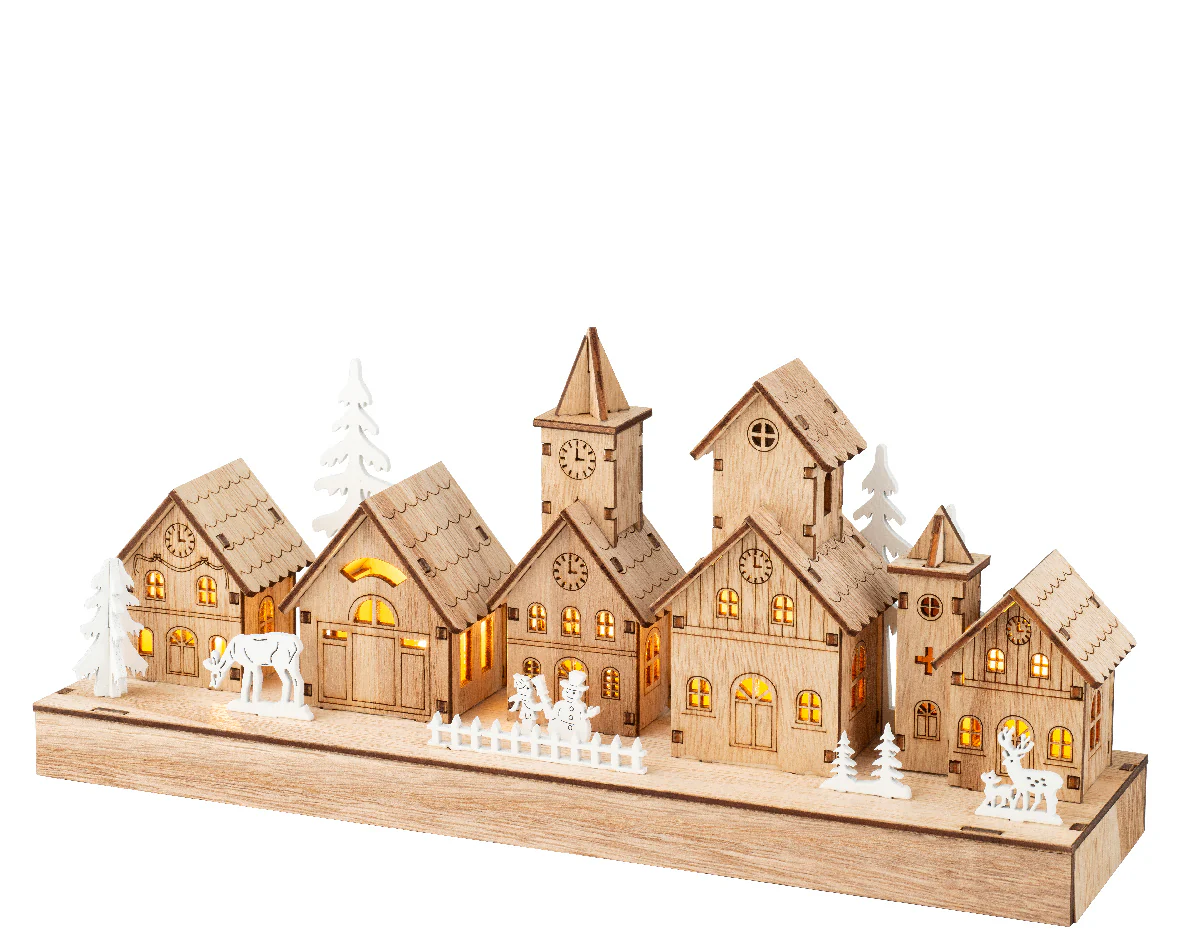 Natural Wood Warm White Light Up Village Street - Image 2
