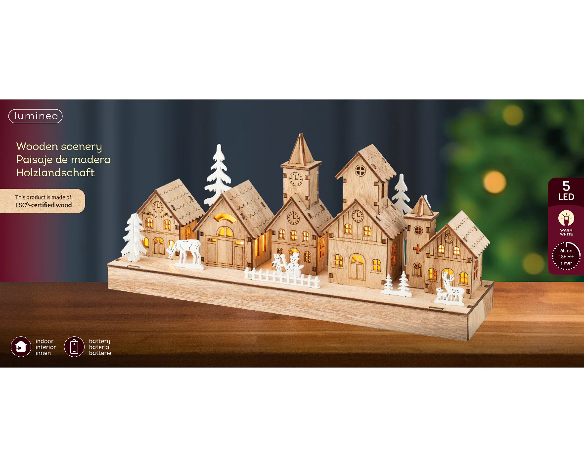 Natural Wood Warm White Light Up Village Street - Image 3