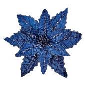 Navy Velvet Poinsettia with Glitter Clip - 31cm