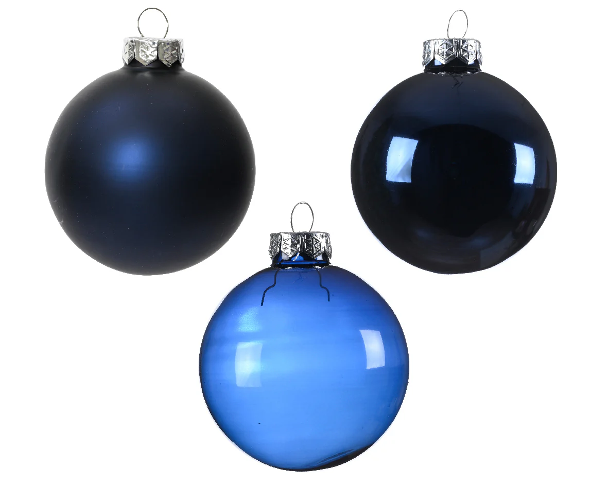 Night Blue Mix Assorted 7cm Glass Christmas Baubles - Box of 21 - Image 2