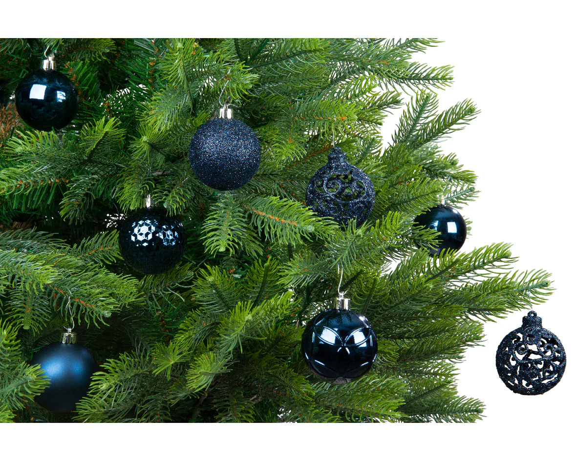 Night Blue Mixed Tube of 37 Shatterproof Baubles - Image 3