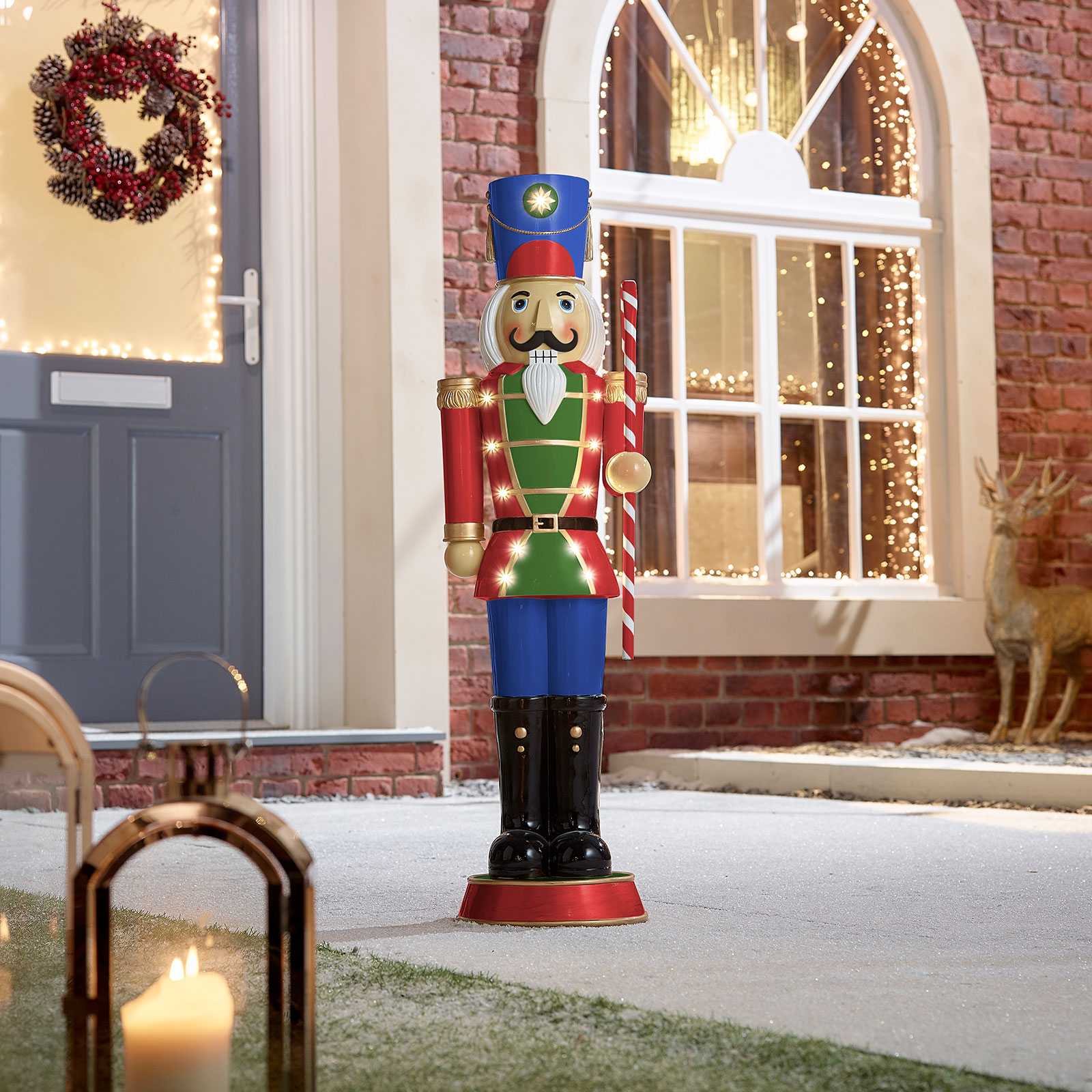 Noel the 3ft Red Giant Nutcracker with Candy Cane Light Up - Indoor or Outdoor Christmas Decoration