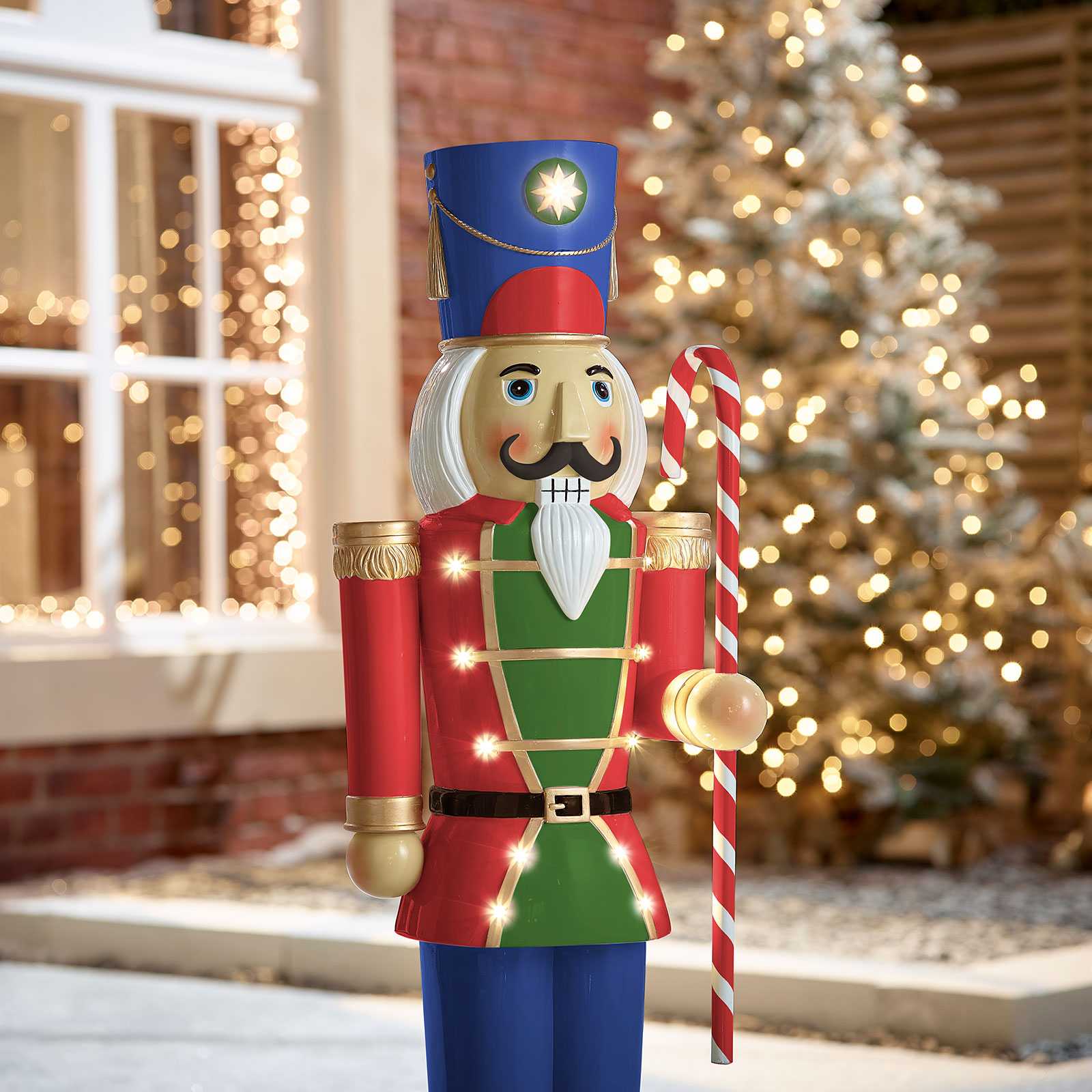 Noel the 3ft Red Giant Nutcracker with Candy Cane Light Up - Indoor or Outdoor Christmas Decoration - Image 2
