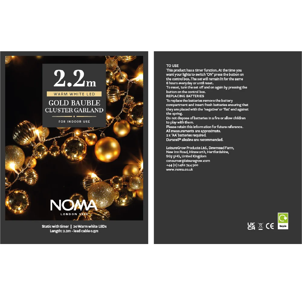 NOMA Gold Bauble Cluster Garland with Warm White LEDs - Image 2
