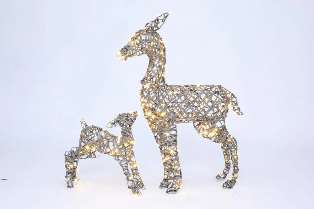 NOMA Grey Rattan Richmond Deer & Fawn with 230 Duo LEDs Warm & Cool White LEDs - 90cm - Image 4