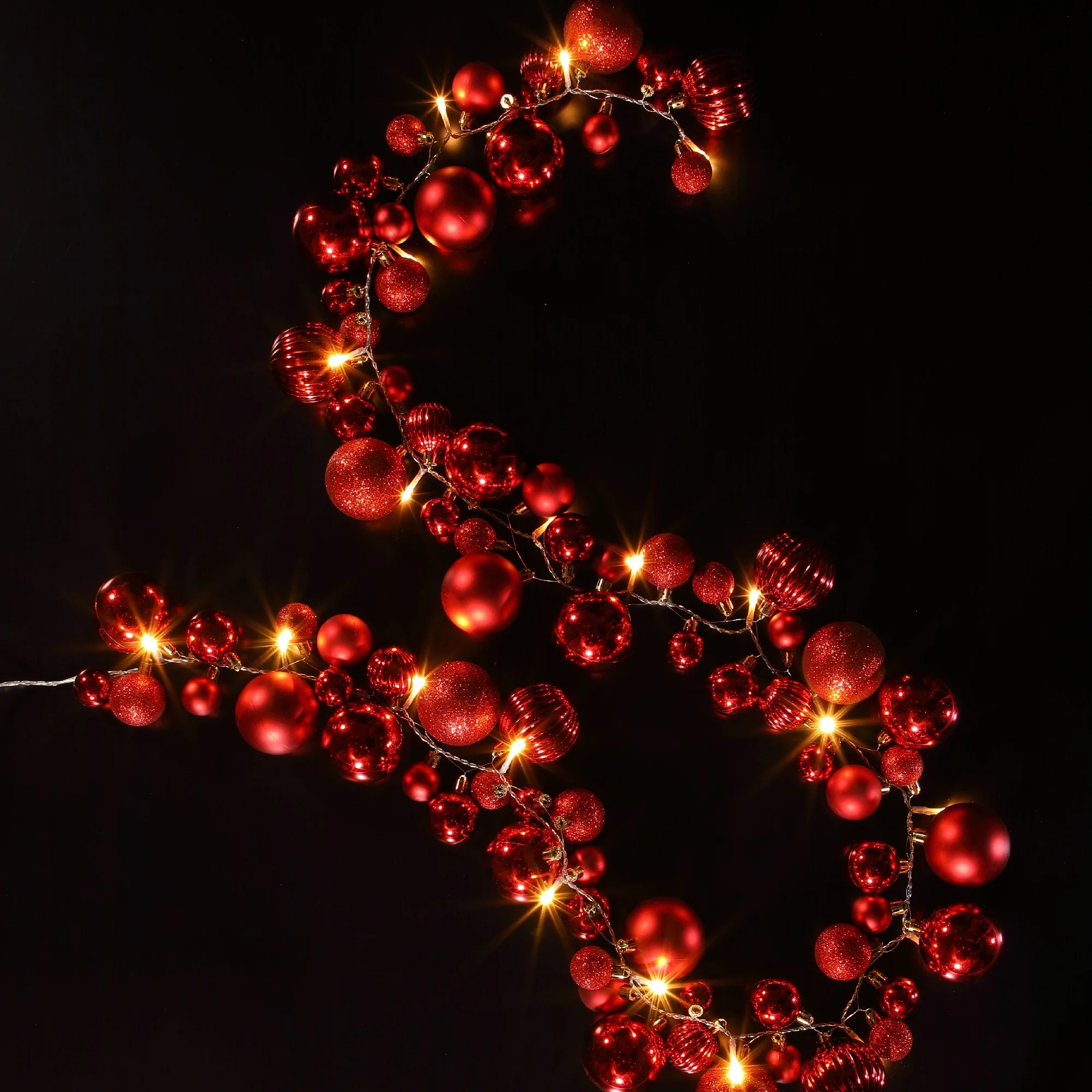 NOMA Red Bauble Cluster Garland with Warm White LEDs