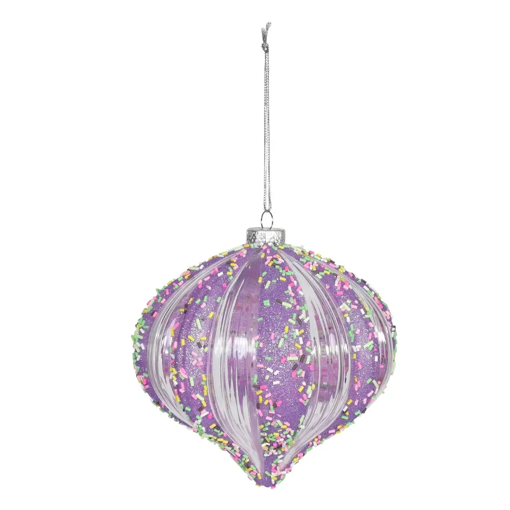Purple Sprinkle Candy Cane Onion Ball Hanging Decoration - W15cm