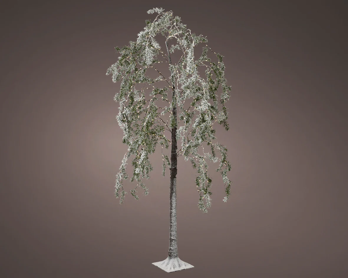 Outdoor Warm White Micro LED Green Snowy Effect Artificial Twig Tree - 150cm