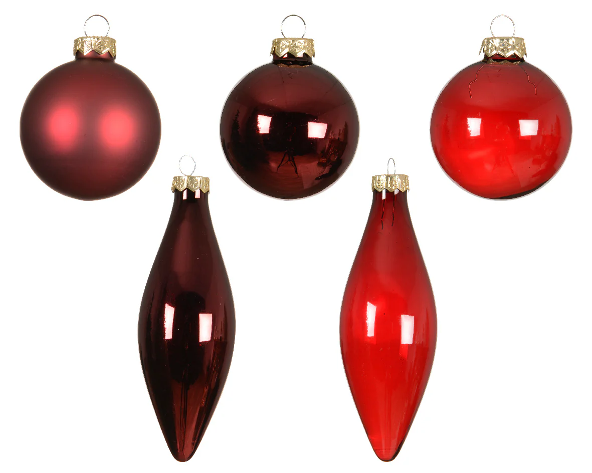 Oxblood Assorted Shaped Glass Baubles - Box of 10 - Image 2