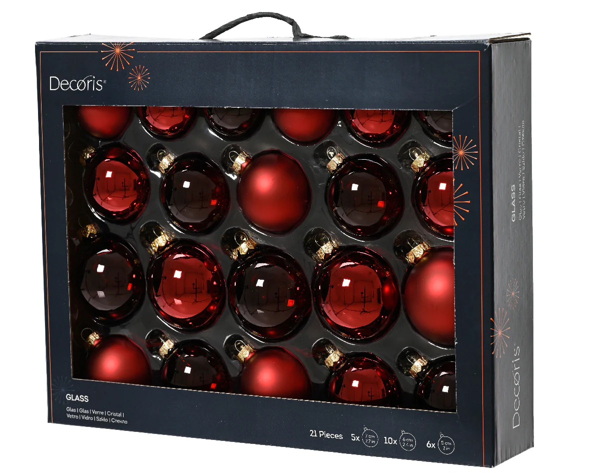 Oxblood Red Glass Baubles - Set of 21