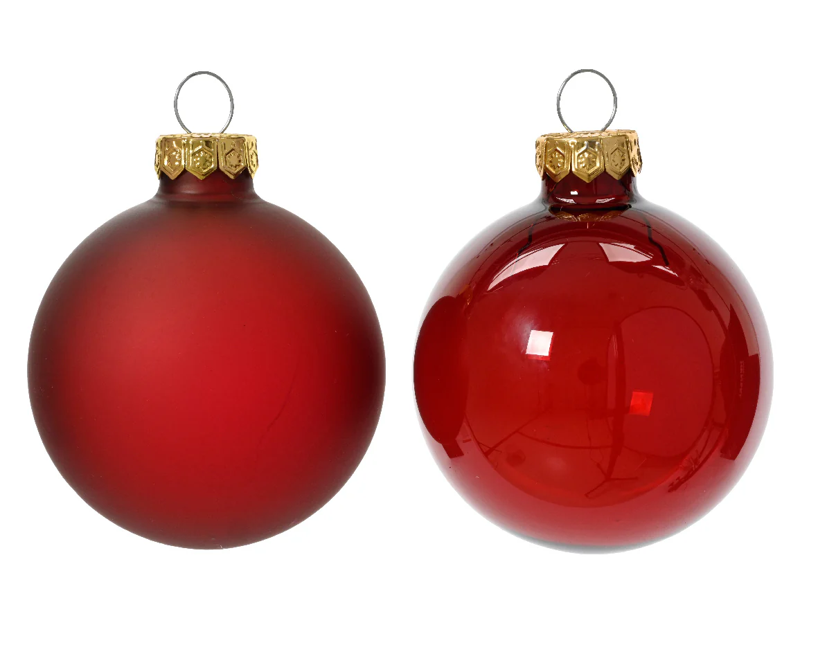 Oxblood Dark Red Transparent Glass Baubles Shiny & Matte 6cm - Box of 6 - Image 2