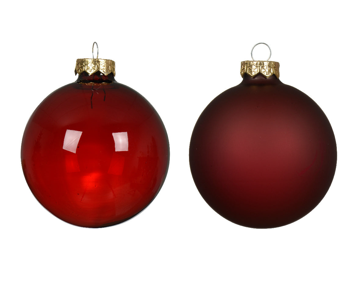 Oxblood Dark Red Transparent Glass Baubles Shiny & Matte 8cm - Box of 4 - Image 2