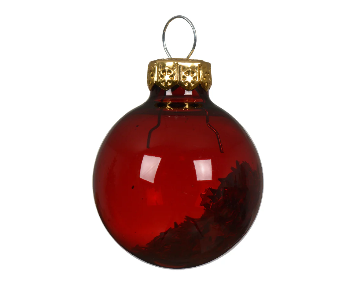 Oxblood Red Transparent Glass Baubles with Star Sequins - Box of 9 - Image 2