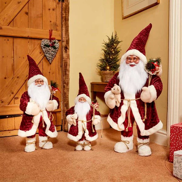Papa Noel Burgundy Furry Santa Figure