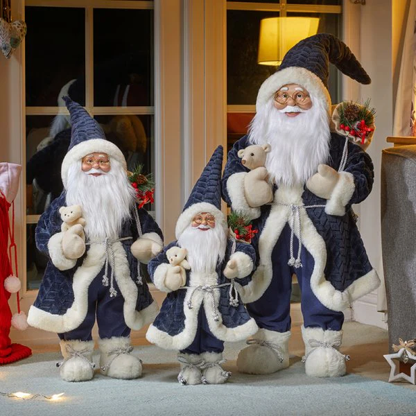 Papa Noel Navy Blue Furry Santa Figure