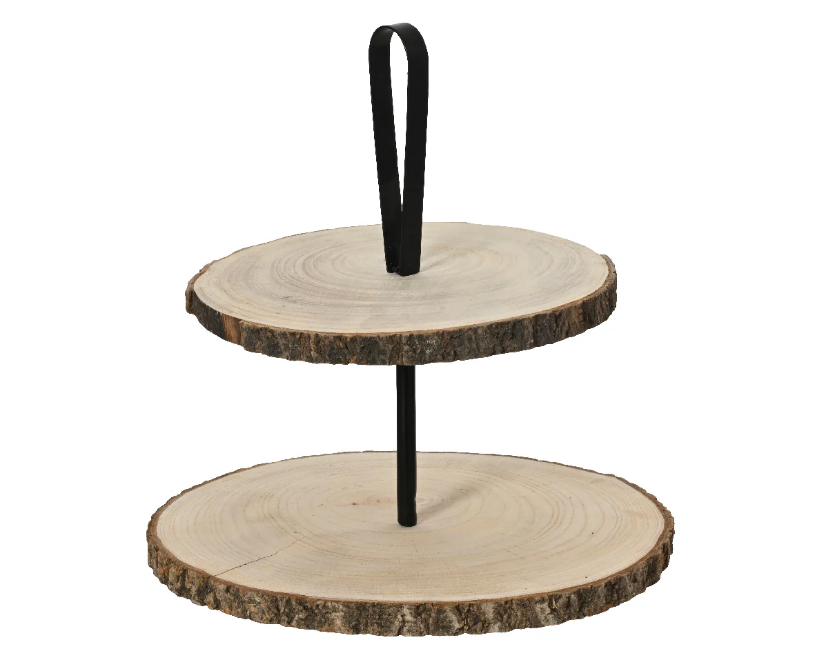 Paulownia Wood Two Layer Etagere Cake Stand