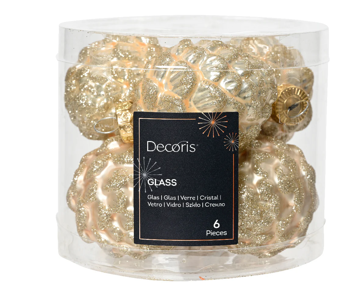 Pearl Glass Pine Cones with Matt and Shiny Finish - Pack of 6