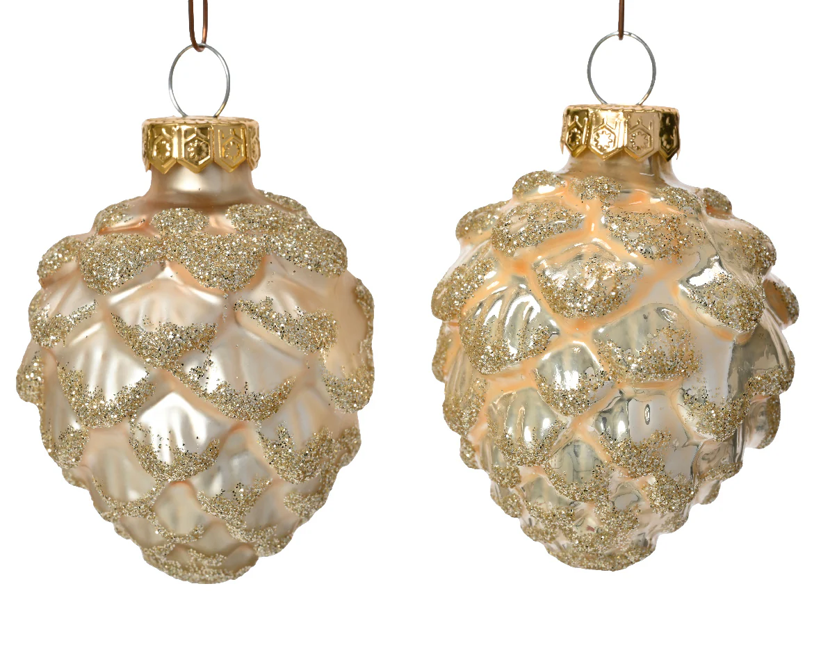 Pearl Glass Pine Cones with Matt and Shiny Finish - Pack of 6 - Image 2