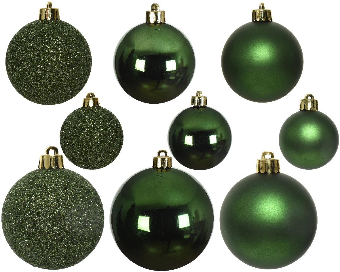Pine Green Shatterproof Assorted Sized Christmas Baubles - Tube of 30 - Image 3