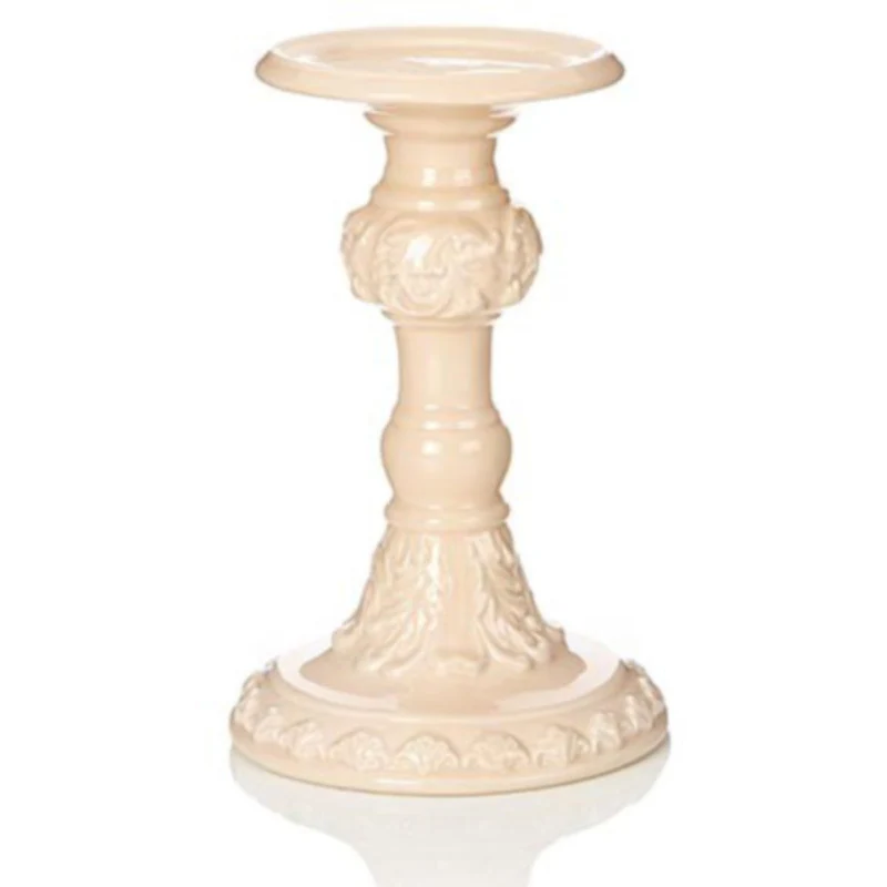 Large Dolomite Ceramic Pale Pink Elaborate Candle Holder - 22cm