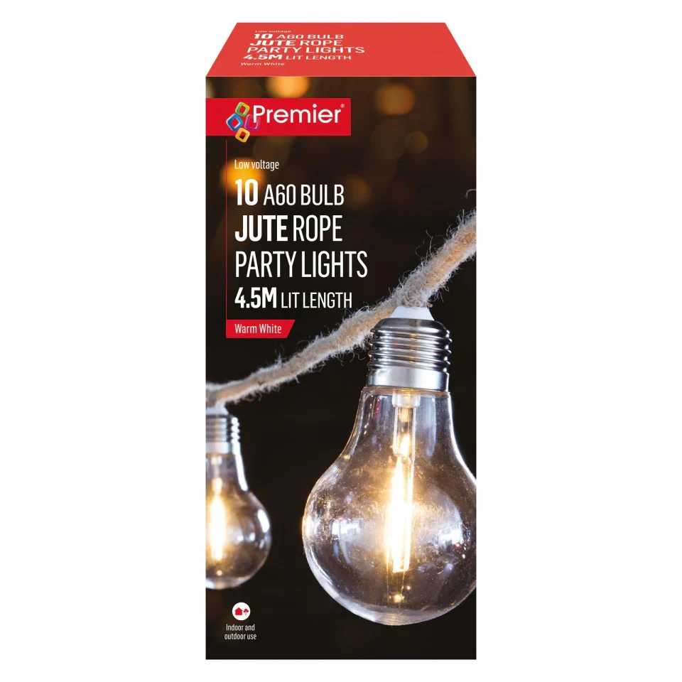 Premier - 10 Bulb Jute Rope Party String Lights 4.5m Lit Length - Image 3