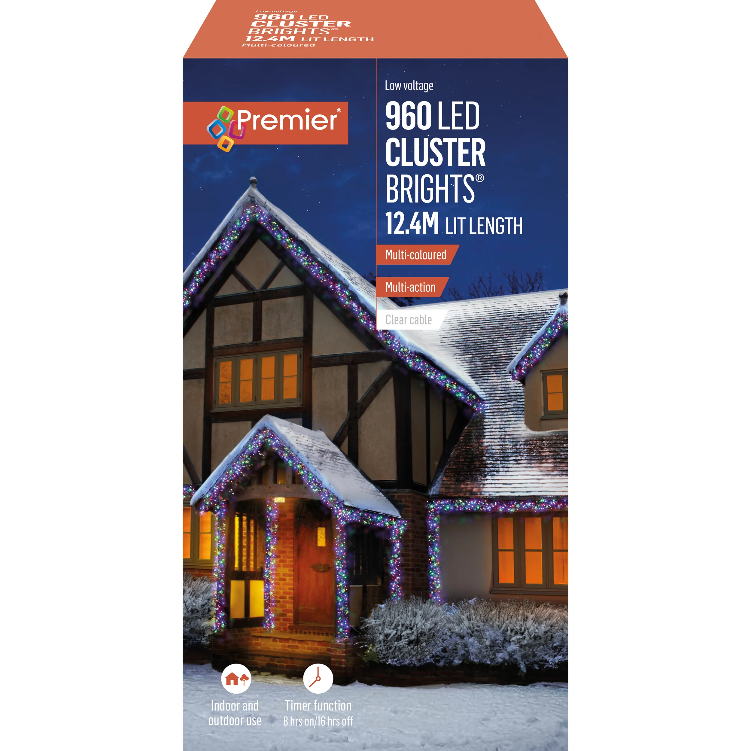Premier Multi Coloured LED Multi Action Christmas Cluster Lights Cluster Brights Clear Cable - Image 2