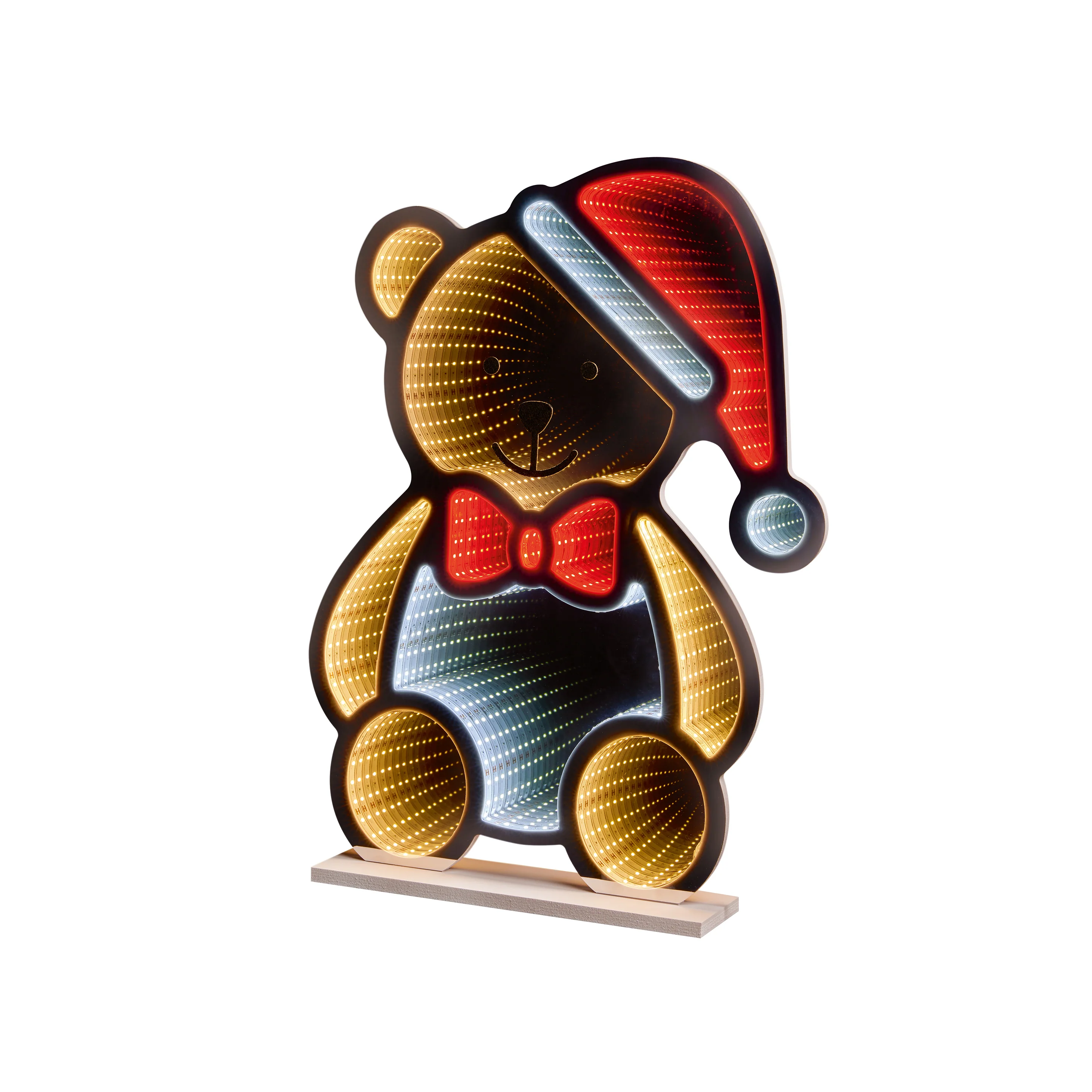 Premier Standing Teddy Bear with Santa Hat Infinity Mirror Light 60cm