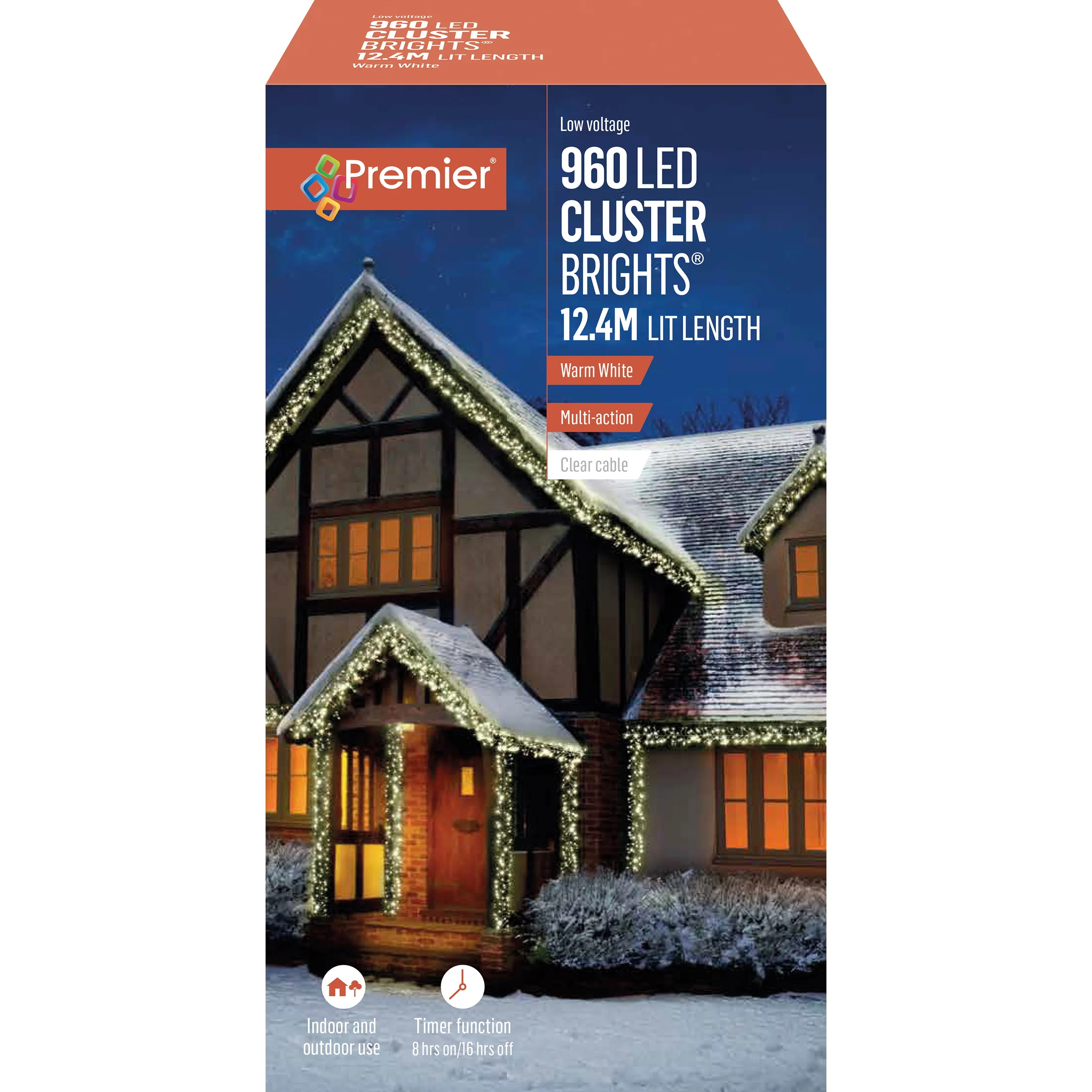 Premier Warm White LED Multi Action Christmas Cluster Lights Cluster Brights Clear Cable - Image 2