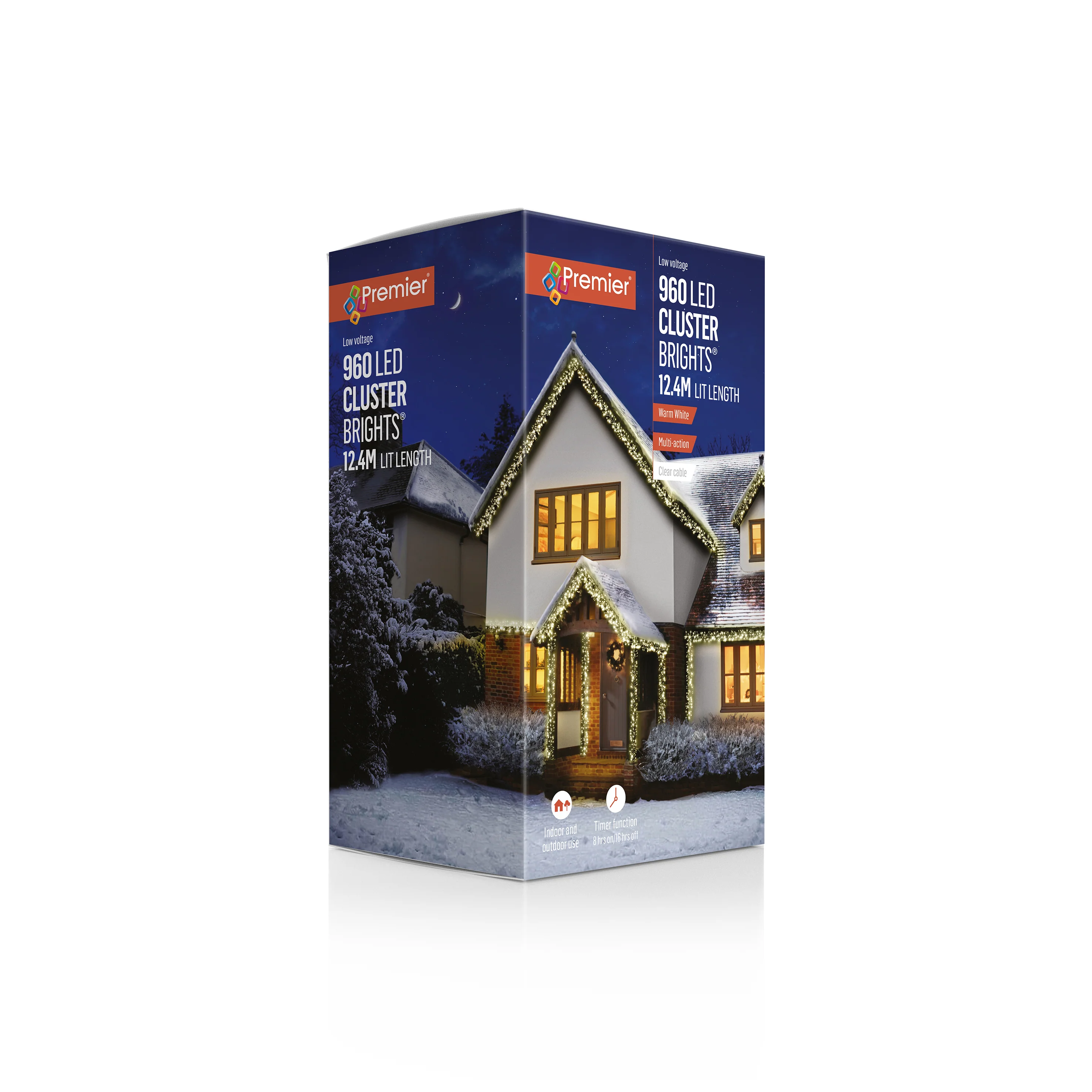 Premier Warm White LED Multi Action Christmas Cluster Lights Cluster Brights Clear Cable - Image 3