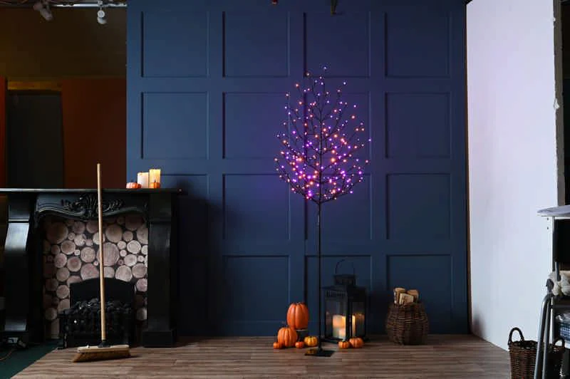 Purple & Orange Glow-Worm Halloween Twig Tree - 120cm - Image 2