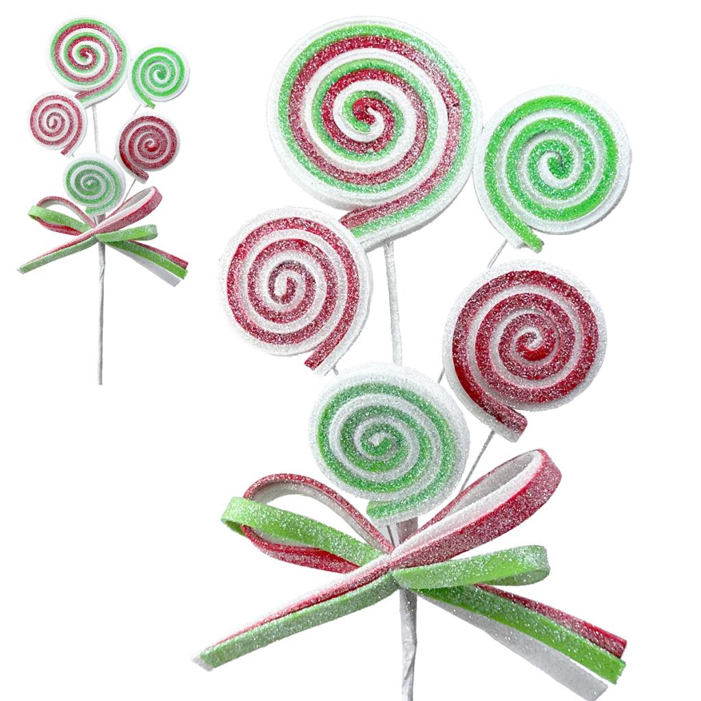Red, Green & White Swirl Lolly Stem - 41cm
