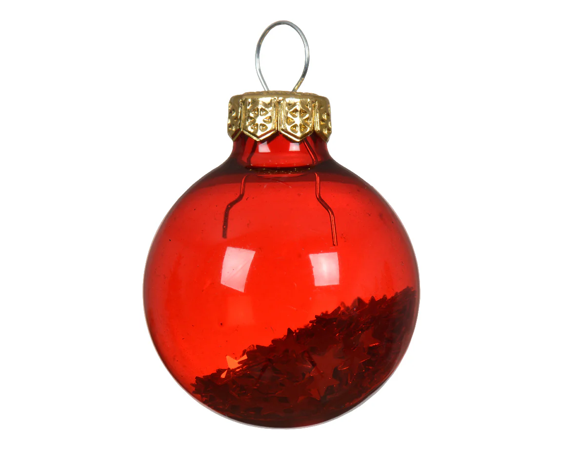 Red Transparent Glass Baubles with Star Sequins - Box of 9 - Image 2