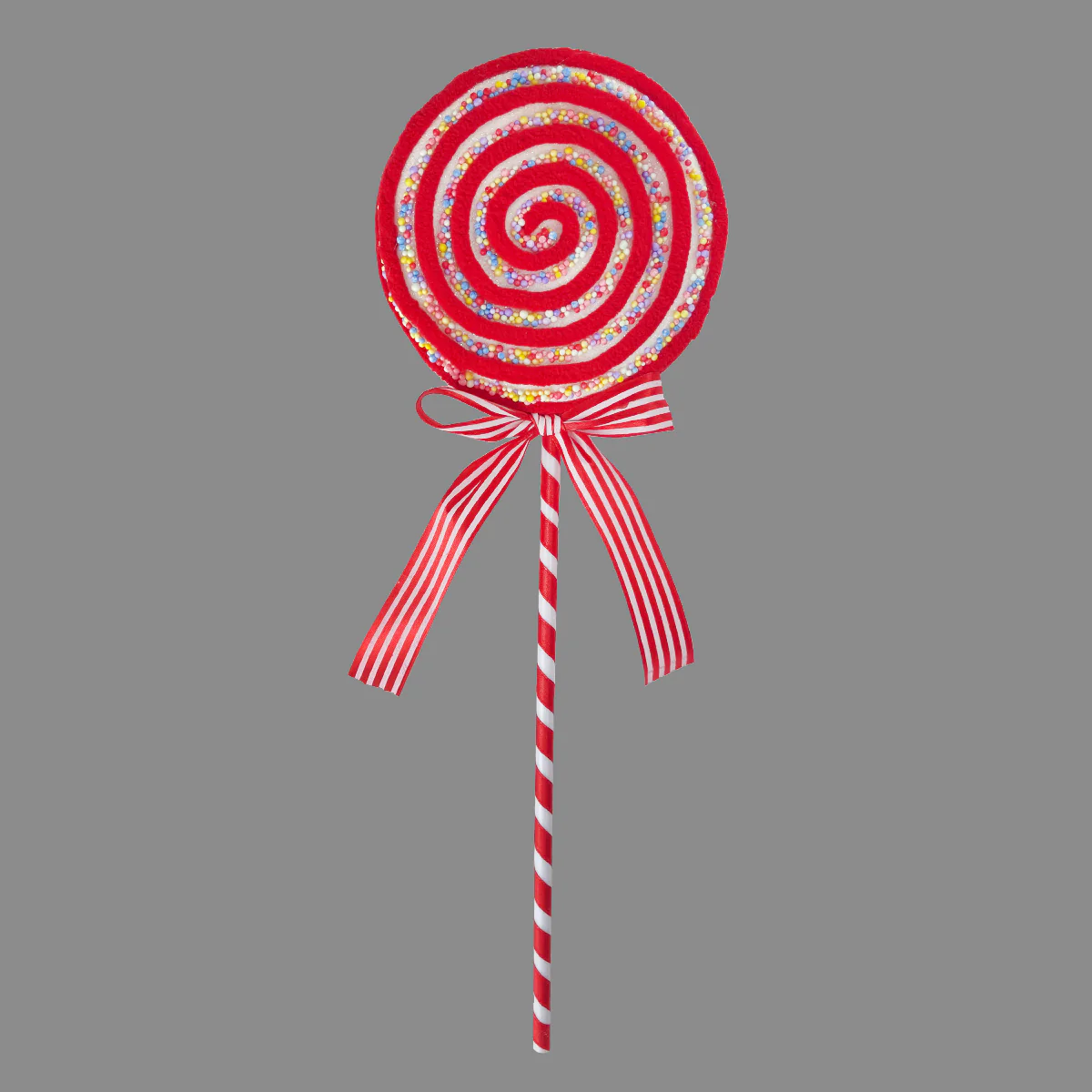 Red & White Candy Cane Lollipop with Ribbon and Sprinkles - 43cm