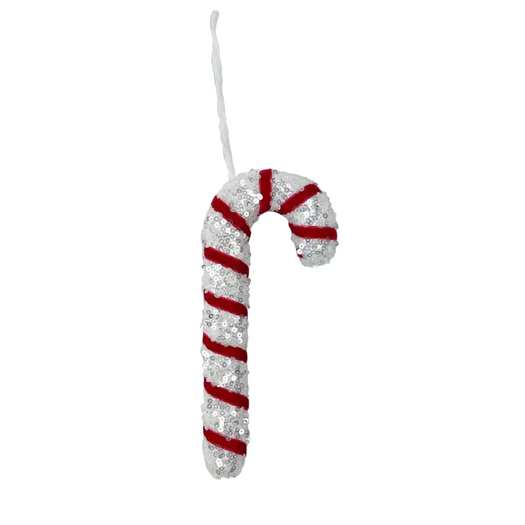 Red & White Sequin Candy Cane Hanging Decoration - 17cm