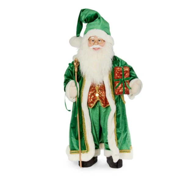 Regal Santa in Emerald Coat with Golden Staff - XL 80cm - Image 2