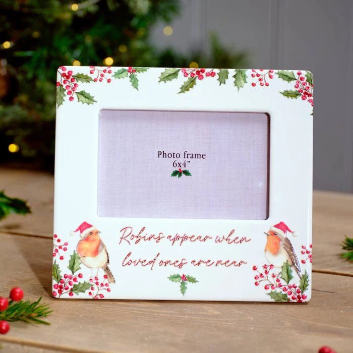 Robins Appear Raised Design Ceramic Photo Frame With Gold Detail