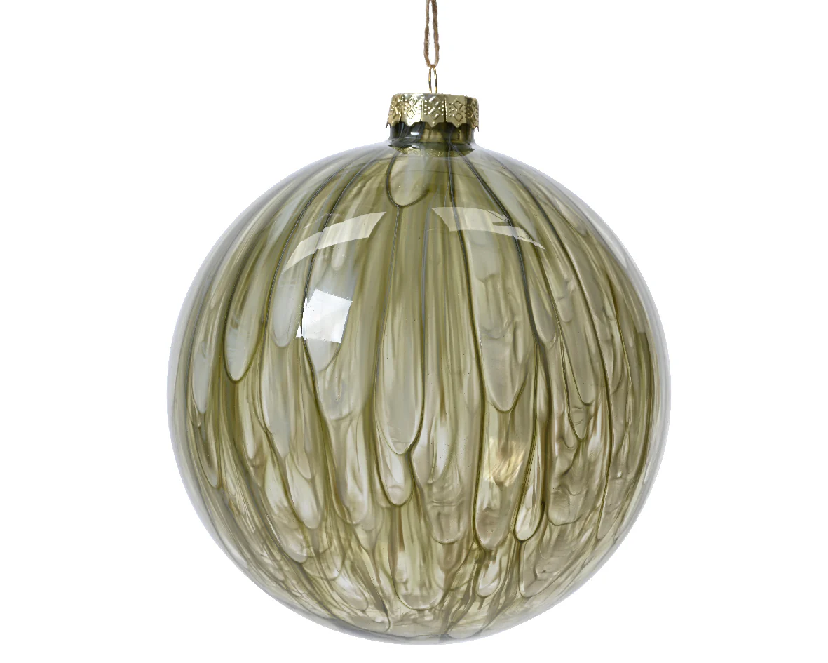 Rosemary Green Glass Bauble with Painting Detail - 15cm