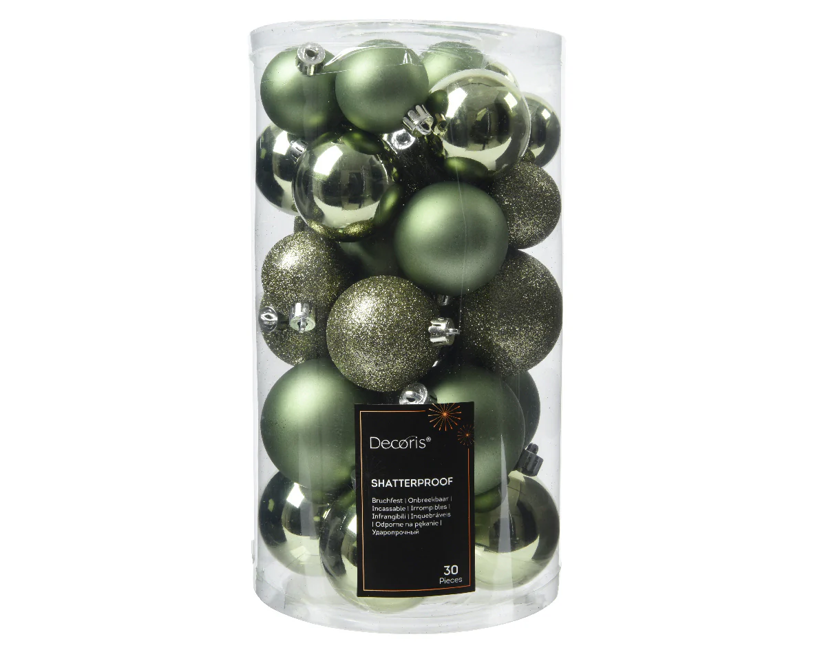 Rosemary Green Shatterproof Bauble Mix - Tube of 30