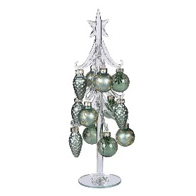 Glass Sage Green Floral Bauble Mini Christmas Tree Ornament - Image 4