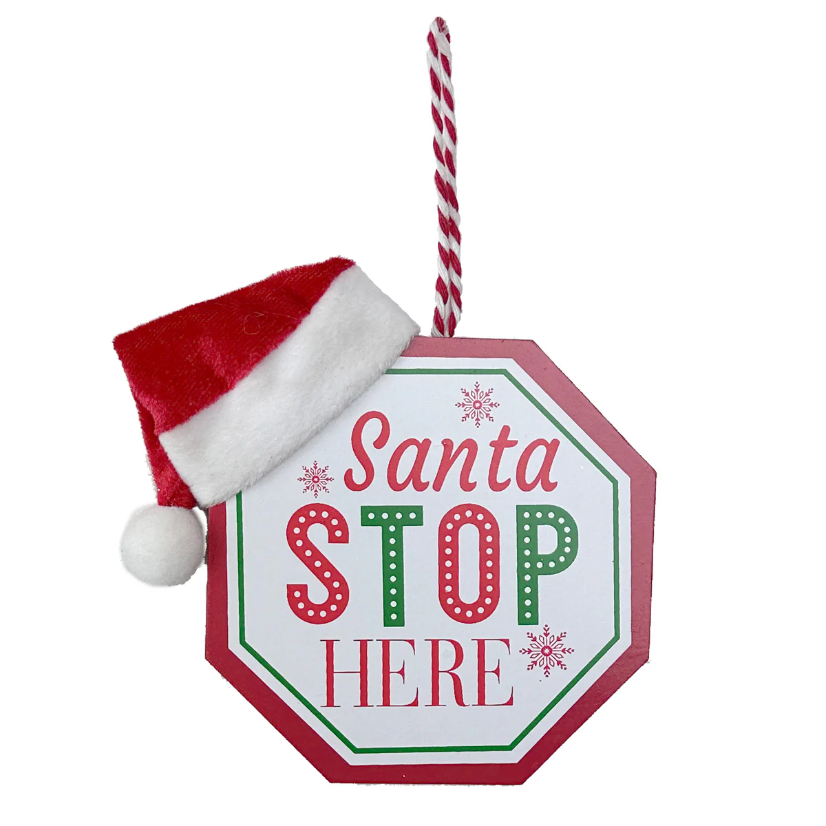 Santa Stop Here Hanging Sign with Santa Hat - 10.5cm
